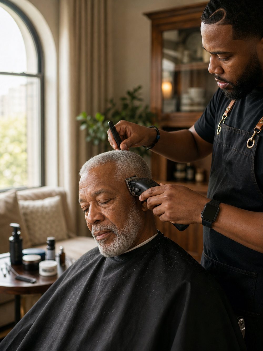 Senior in-home haircut